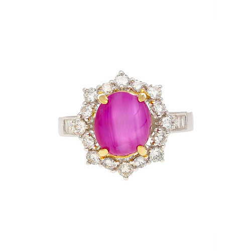 Natural 4.62 Carat Pinkish Red Star Ruby and Diamond Cocktail Ring