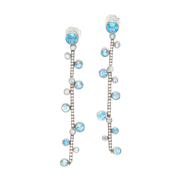 Natural 5.65 CTTW Blue Topaz & Diamond Dangle Earring in 18K White Gold