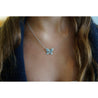 Natural Blue and White Diamond Cluster Butterfly Charm Floating Pendant Necklace