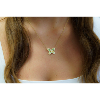Natural Diamond and Green Tsavorite Butterfly 14K Yellow Gold Necklace – Assay Jewelers