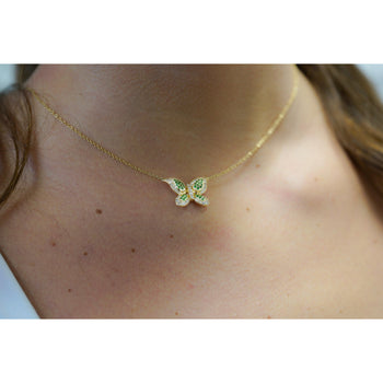 Natural Diamond and Green Tsavorite Butterfly 14K Yellow Gold Necklace – Assay Jewelers