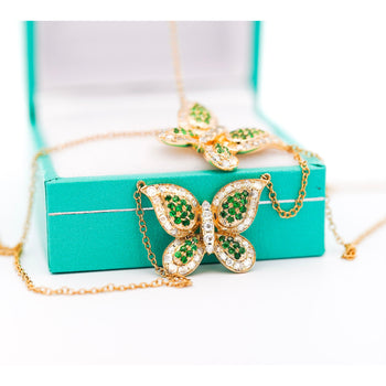 Natural Diamond and Green Tsavorite Butterfly 14K Yellow Gold Necklace – Assay Jewelers