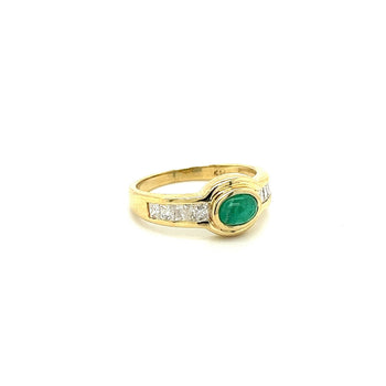 Natural Emerald Bezel Set Cabochon Cut Ring With Princess Cut Diamonds in 18K Yellow Gold – Assay Jewelers