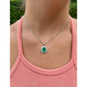 Natural Emerald Pendant and Diamond Halo in 18k Solid White Gold