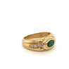 Natural Emerald and Diamond Gold Bezel Set Unisex Ring in 14K Gold