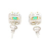 Natural Emerald and Diamond Halo Stud Earrings in 18K White Gold