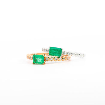 Natural Emerald and Diamond Ribbed Shank Thin Stacking Ring in 18K Rose Gold – Assay Jewelers