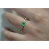 Natural Emerald and Diamond Ribbed Shank Thin Stacking Ring in 18K Rose Gold