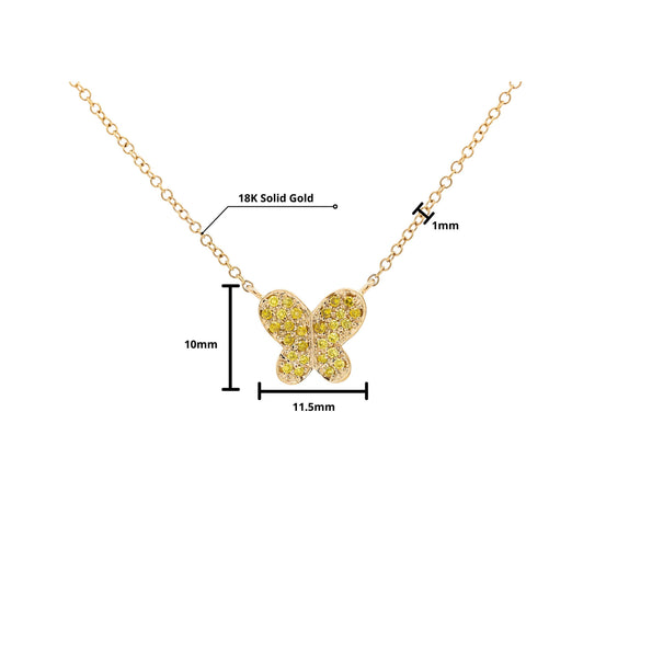 Natural Fancy Yellow Diamond 18K Gold Butterfly Charm Floating Necklace