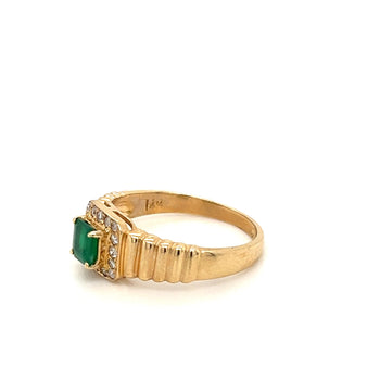 Natural Square Cut Emerald and Round Diamond Halo in 14k Ribbed Gold Ring – Assay Jewelers