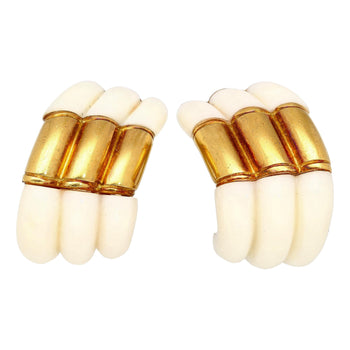Natural White Agate, boucles d’oreilles rétro à clip en or jaune 18K – Assay Jewelers