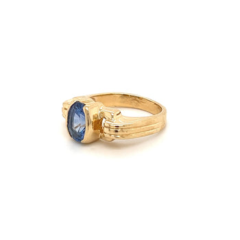 Bague bandeau royale en saphir bleu taille ovale en or 18k | serti demi-lunette – Assay Jewelers
