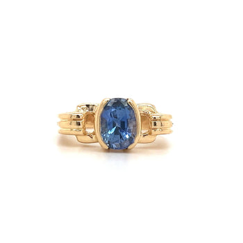 Bague bandeau royale en saphir bleu taille ovale en 18k | sertissage demi-clos – Assay Jewelers
