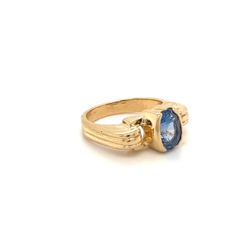 Oval Cut Blue Sapphire Regal Band Ring in 18k | Half Bezel Set – Assay Jewelers