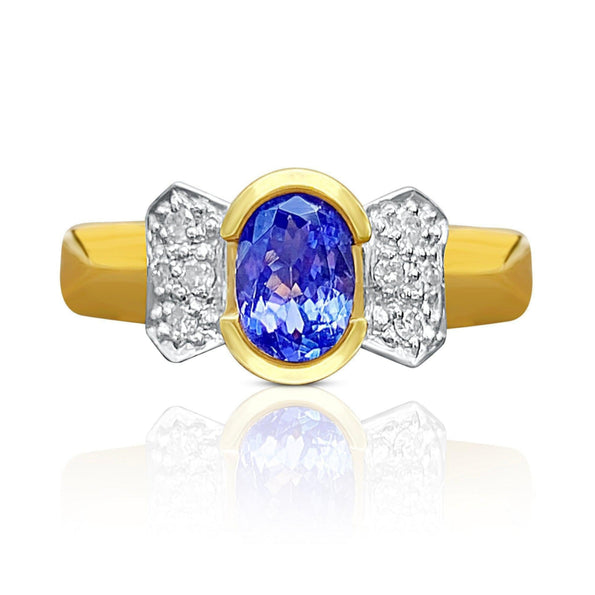 Oval Cut Violet Tanzanite in 14k Solid Gold Bowtie Ring
