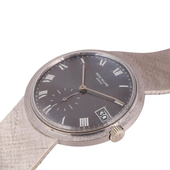 Patek Philippe Calatrava 35MM 18K White Gold Mesh Bracelet Gray Dial Watch – Assay Jewelers
