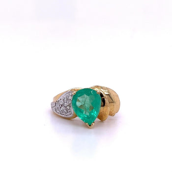 Pear Shape Colombian Emerald and Diamond Ring in 14k Yellow Gold – Assay Jewelers