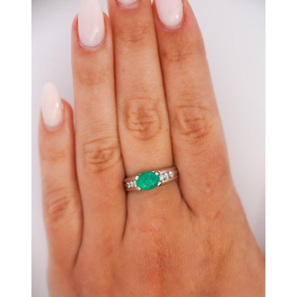 Platinum 1.17 Carat Oval East West Emerald & Diamond Ring