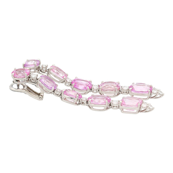 Boucles d’oreilles pendantes en platine avec saphirs Padparadscha naturels roses changeant de couleur