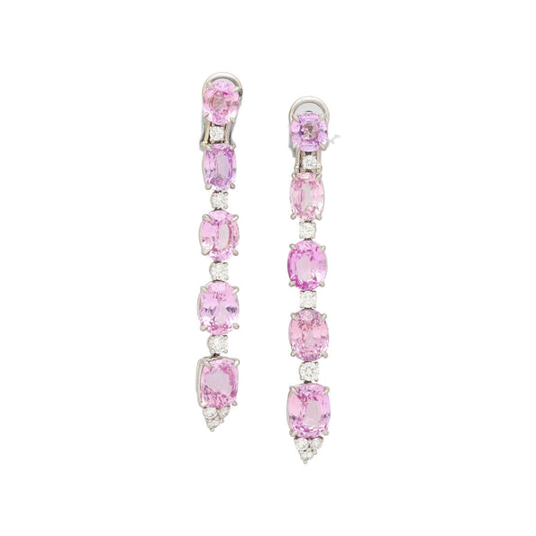 Boucles d’oreilles pendantes en platine avec saphirs Padparadscha naturels roses changeant de couleur