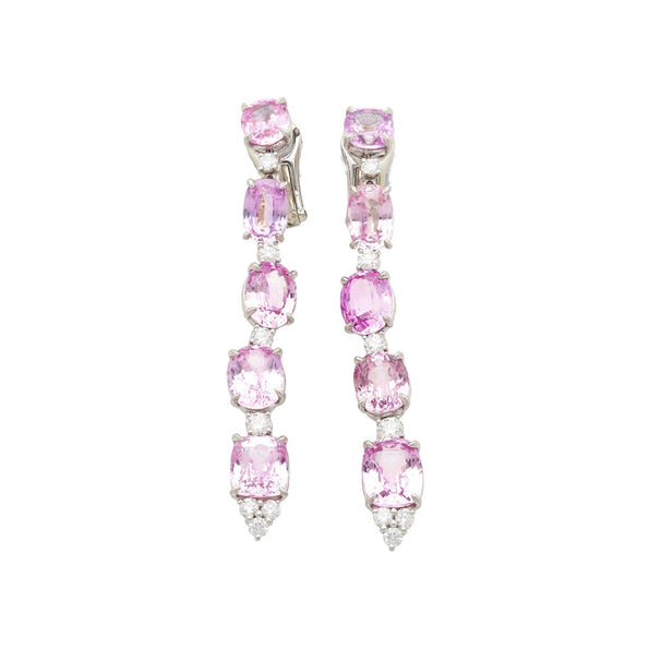 Boucles d'oreilles pendantes en saphir padparadscha rose naturel à changement de couleur, monture en platine