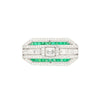 Platinum and 18K White Gold Brooch with Diamonds and Emerald