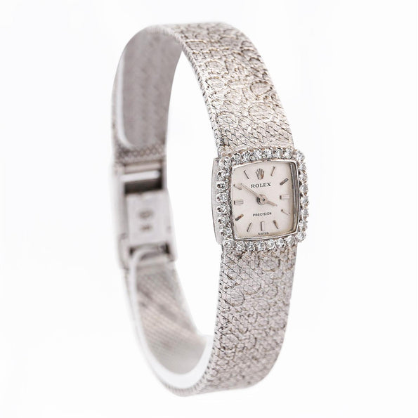 Reserved - Rolex Precision 18K White Gold 18mm Diamond Bezel Watch