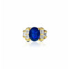 Retro Style Chanthaburi Blue Sapphire ring with Baguette Diamond Sidestones