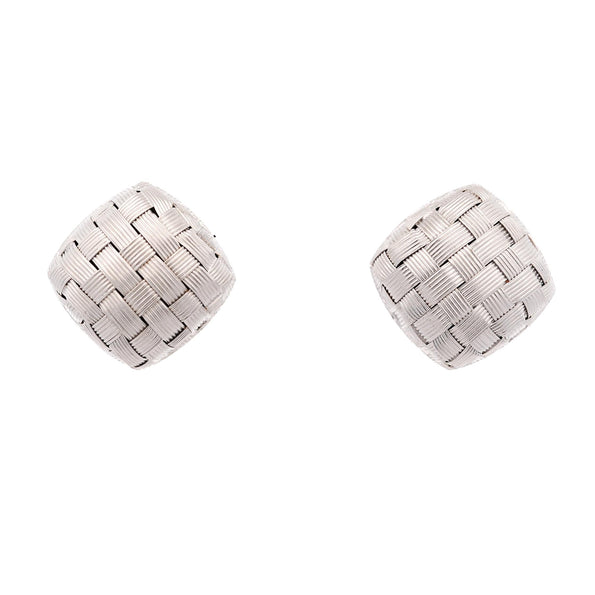 Roberto Coin Frosted Woven Square in 18K White Gold Appassionata Stud Earrings