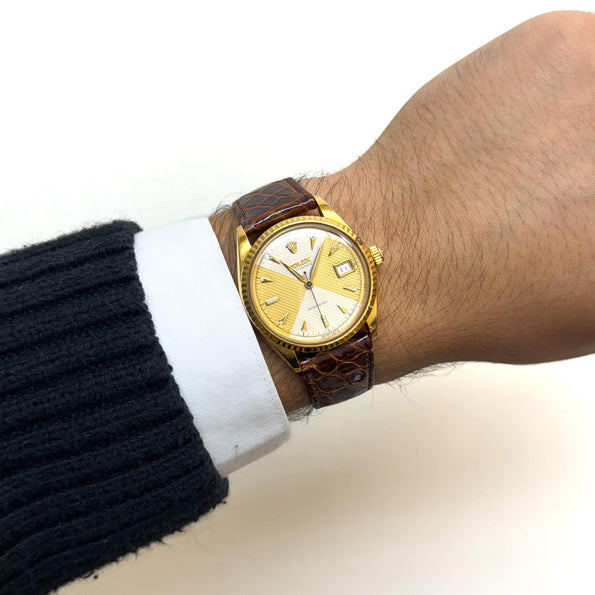 Rolex 34mm Oysterdate Precision 6294 Two Tone Honeycomb Bowtie Gold Watch