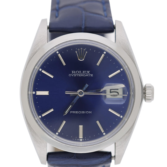 Rolex 6694 Oysterdate Precision Blue Sunburst Dial 34mm Watch