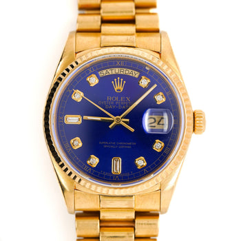 Rolex Day-Date 36mm 18038 Night Blue Diamond Dial 18K Gold Watch – Assay Jewelers