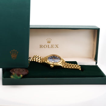 Rolex Lady DateJust 6917 Blue Dial 18K Gold President Bracelet Watch – Assay Jewelers