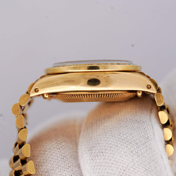 Rolex OP DateJust Presidential White Face 26mm Diamond Bezel 18K Gold Watch