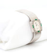 Rolex Precision Emerald & Diamond Bezel 18K White Gold Frosted Bracelet Watch