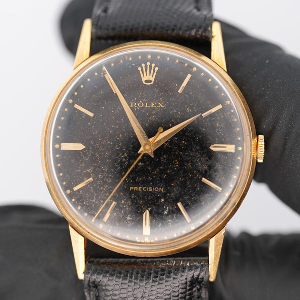 Rolex Speckled Gold Dial 33MM 18K Gold Precision Leather Watch