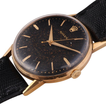 Rolex Speckled Gold Dial 33MM 18K Gold Precision Leather Watch – Assay Jewelers