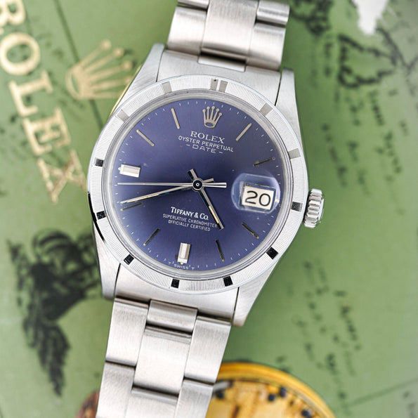 Rolex for Tiffany and Co Oyster Perpetual Date 15210 Dark Blue Dial Watch