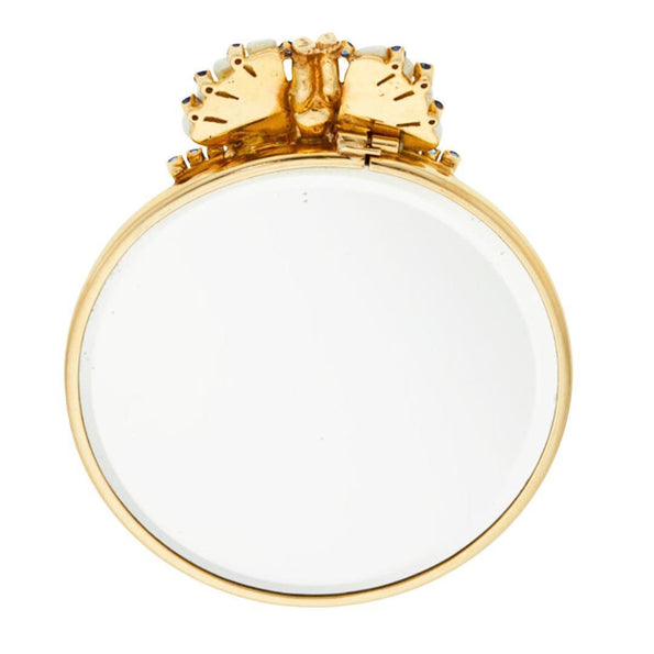 Ruser Freshwater Pearl Sapphire Cherub Vintage Gold Mirror