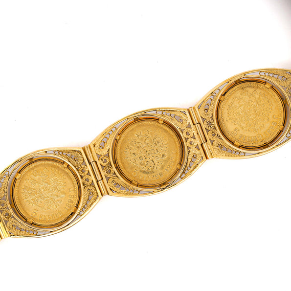 Russian Imperial 10 Ruble Nicholas II 1898 22K & 18K Gold Coin Bracelet