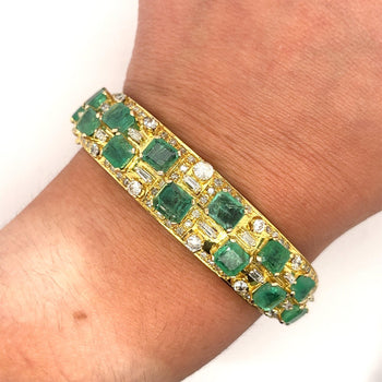 Square Cut Emerald and Baguette Diamond Bangle in 14k Yellow Gold – Assay Jewelers