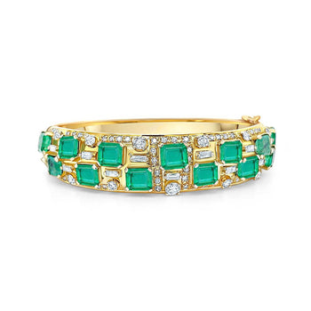 Square Cut Emerald and Baguette Diamond Bangle in 14k Yellow Gold – Assay Jewelers