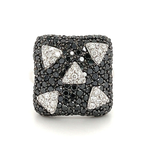 Starlit Night Black and White Diamond Cluster Ring in 18K White Gold