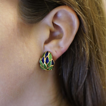 Tiffany & Co. Vintage Green and Blue Enamel 18K Gold Clip-On Earrings – Assay Jewelers