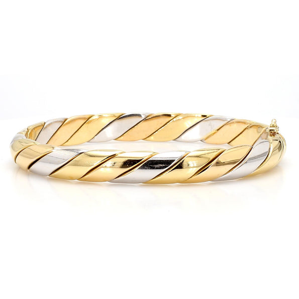 Tiffany and Co Braided 18K Two Tone Gold Twisted Rope Hinged Bangle Bracelet