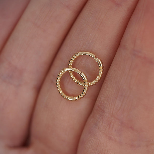 Tiny 9mm Rope Huggie Hoop 14k Gold Earrings