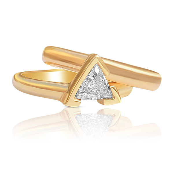Triangle Cut Natural Diamond Double Banded Engagement Ring
