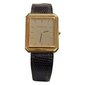 Unisex Tiffany & Co. Rectangular 18k Gold Watch with Leather Strap – Assay Jewelers