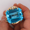V. Stern Blue Topaz & Diamond in 14K Gold Sculptural Eye Design Cocktail Ring