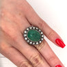 Victorian Era 15 Carat Carved Emerald Beetle Antique Diamond Halo Ring